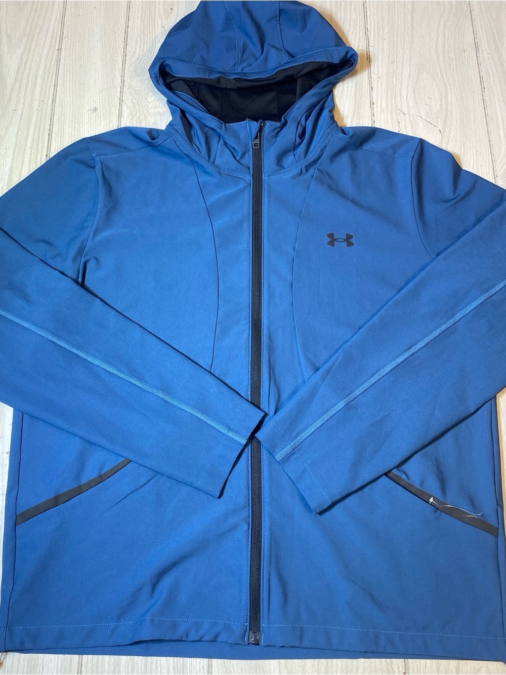 Men's Under Armour Blue Full Zip Hooded Jacket Coat Large Outdoor Gym NWOT!